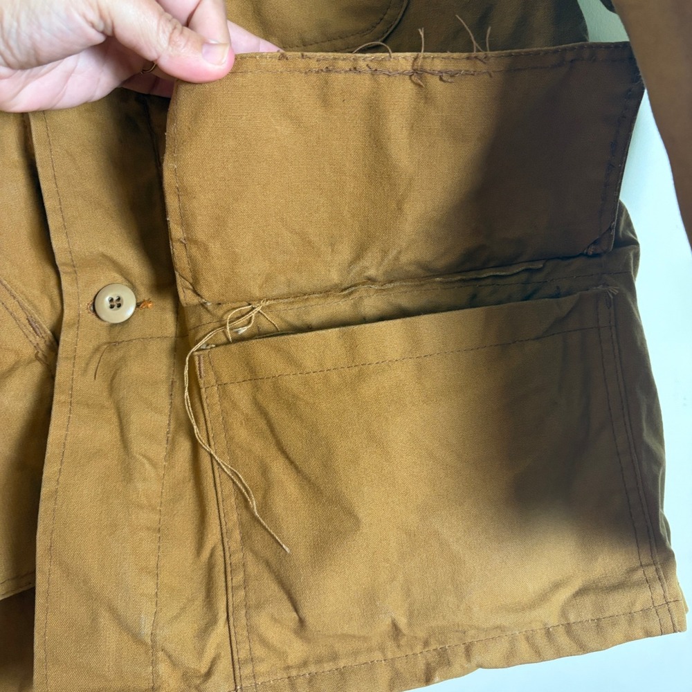 Vintage Penneys Foremost Hunting Jacket Brown Canvas Game Bag Corduroy Collar - Picture 11 of 12